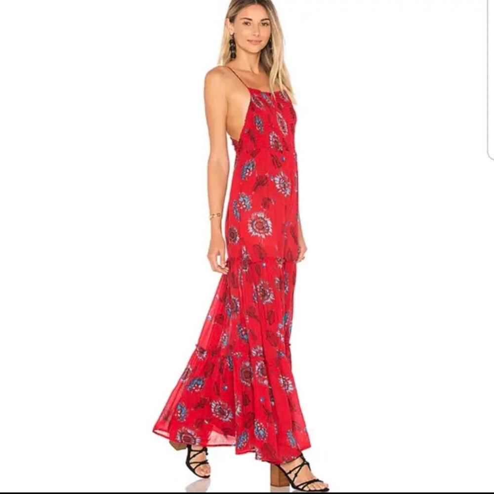 Free People Garden Party Red Fliral Maxi Dress